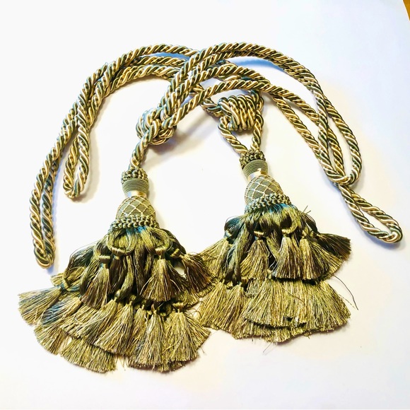 no brand Accents Fancy Opulent Drapery Tiebacks Celery Pale Gold